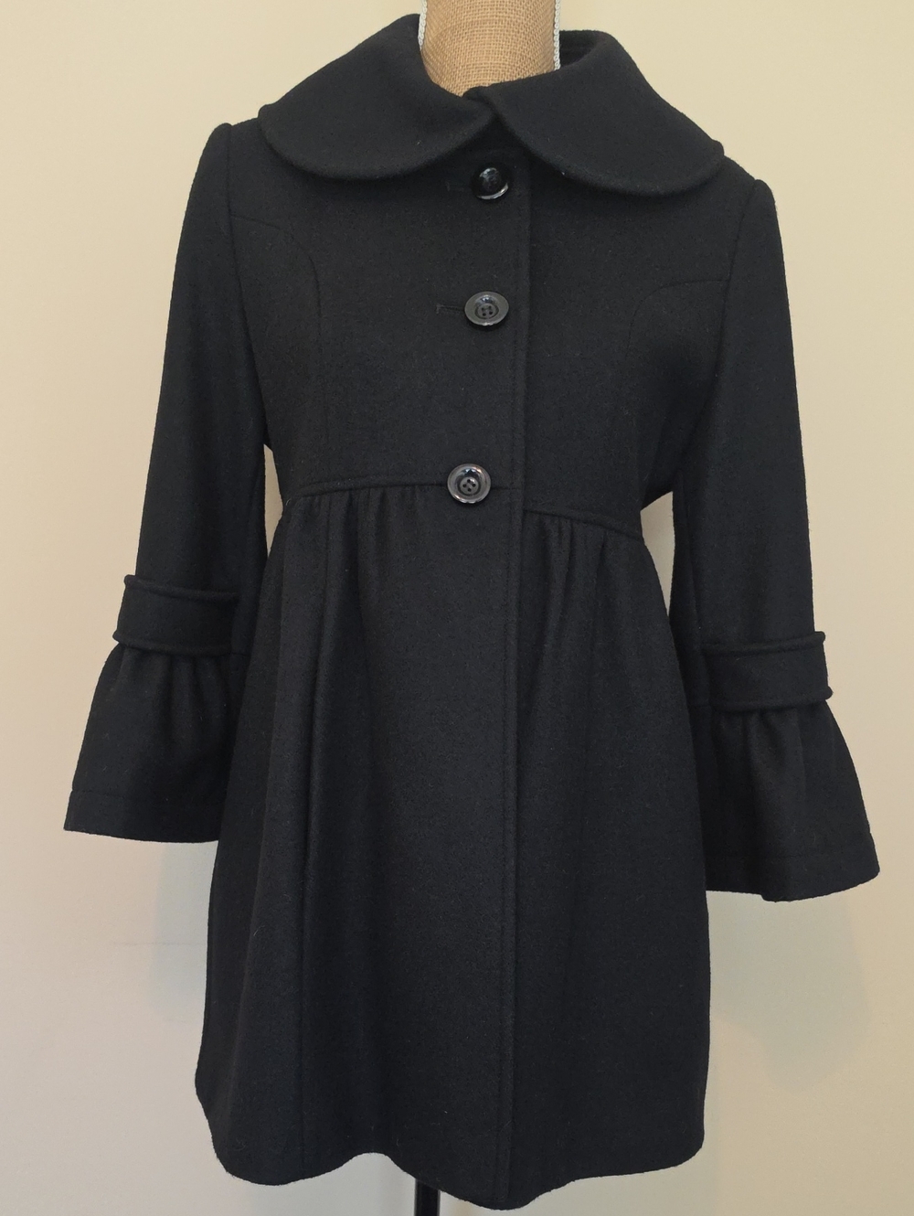 Metrostyle Black Long-Sleeve Buttoned A-Line Dress Coat